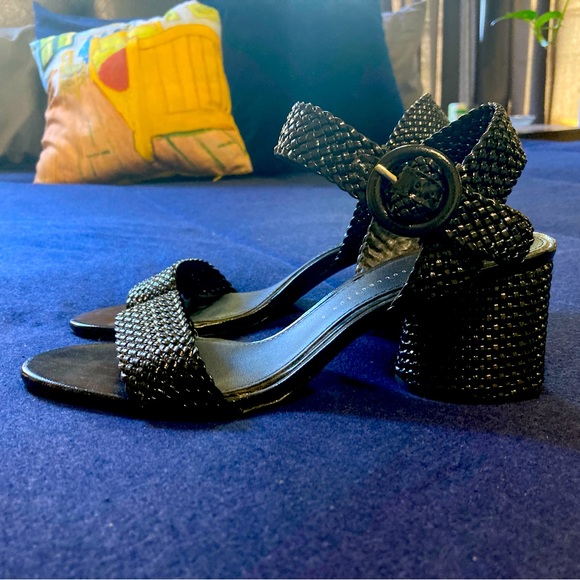 Zara Basic Collection Black Woven Platform Sandals